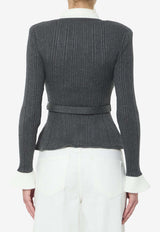 Self-Portrait Ribbed Knit Cardigan Gray PF26131T--GR