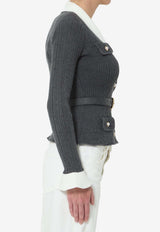 Self-Portrait Ribbed Knit Cardigan Gray PF26131T--GR