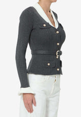 Self-Portrait Ribbed Knit Cardigan Gray PF26131T--GR