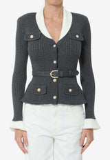 Self-Portrait Ribbed Knit Cardigan Gray PF26131T--GR