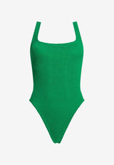 Square-Neck Crinkled One-Piece Swimsuit