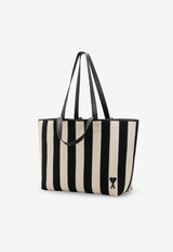 AMI PARIS Medium Ami De Coeur Stripe Tote Bag Monochrome ULL733.AW00261360_f25ba75a-71ad-4a08-8318-f5128df465eb
