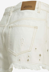 Isabel Marant Aecia Embroidered Denim Shorts White 26ESH0300FAD2H01I20WH_2b7b5a66-8cfb-4195-a8d8-346e81ef6956