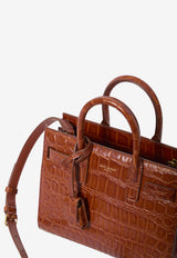 Saint Laurent Nano Sac de Jour Top Handle Bag in Croc-Embossed Leather Brown 398711-2US0W-2547