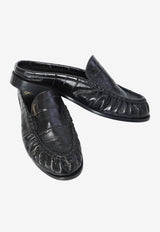 Saint Laurent Le Loafer Eel Skin Leather Flat Mules Black 869742-0WXAF-1000