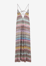 V-neck Zigzag Lurex Knit Maxi Dress