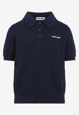 Openwork Lace-Effect Knit Polo T-shirt