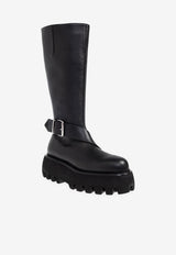 McQueen Sofa Knee-High Leather Platform Boots Black 846184 WHAEX-1000