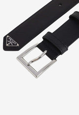Saffiano Leather Belt with Enameled Triangle Logo