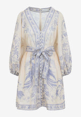 Indra Plunge Linen Mini Dress