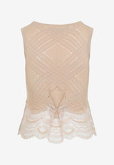 Sleeveless Silk Cotton Openwork Knit Top