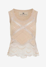Sleeveless Silk Cotton Openwork Knit Top