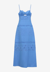 Sleeveless Linen Midi Dress with Floral Lace Embroidery
