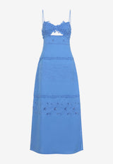 Sleeveless Linen Midi Dress with Floral Lace Embroidery