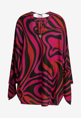 Marmo Print Mini Silk Kaftan Dress