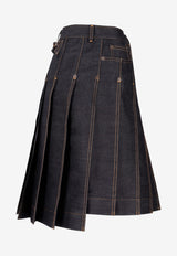 Thom Browne Classic Pleated Denim Skirt Navy FGCA49AF1249_415