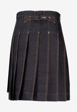 Thom Browne Classic Pleated Denim Skirt Navy FGCA49AF1249_415