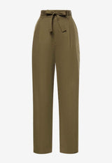 Saint Laurent Tailored Pleated Pants with Belt Green 836553YZ9CV_2412