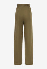 Saint Laurent Tailored Pleated Pants with Belt Green 836553YZ9CV_2412