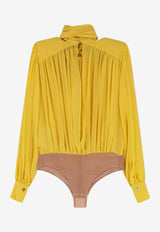 Elisabetta Franchi Silk Bodysuit Blouse with Scarf Yellow CB00661E2_EV4