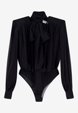 Elisabetta Franchi Silk Bodysuit Blouse with Scarf Black CB00661E2_110