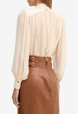 Elisabetta Franchi Silk Bodysuit Blouse with Scarf Cream CB00661E2_193