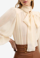 Elisabetta Franchi Silk Bodysuit Blouse with Scarf Cream CB00661E2_193
