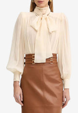 Silk Bodysuit Blouse with Scarf