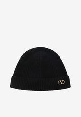 Valentino VLogo Cashmere Ribbed Beanie Black 9Y2HB02GATZ/T_VALE-0NO