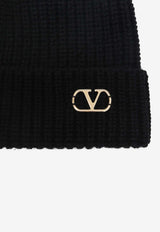 Valentino VLogo Cashmere Ribbed Beanie Black 9Y2HB02GATZ/T_VALE-0NO