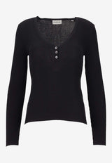 P.A.R.O.S.H Cipria V-neck Ribbed T-shirt Black D511672CIPRIA26_013