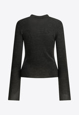 GANNI Ribbed Knit Polo Sweater Gray A1070125252_75380f3c-a4d4-4f5f-9ff2-fa8fe4d3be68