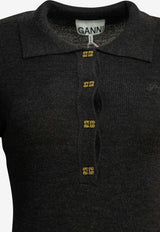 GANNI Ribbed Knit Polo Sweater Gray A1070125252_75380f3c-a4d4-4f5f-9ff2-fa8fe4d3be68