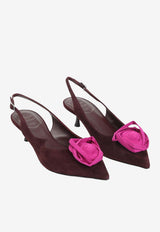 45 Flower Applique Suede Slingback Pumps