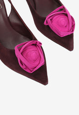 45 Flower Applique Suede Slingback Pumps