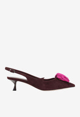 45 Flower Applique Suede Slingback Pumps