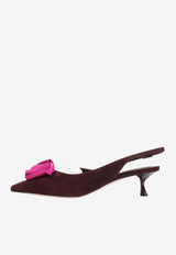 45 Flower Applique Suede Slingback Pumps