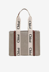 Chloé Medium Woody Canvas Tote Bag Beige CHC22AS383I26/T_CHLOE-90U