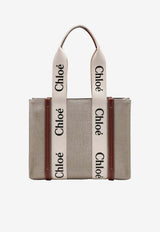 Chloé Medium Woody Canvas Tote Bag Beige CHC22AS383I26/T_CHLOE-90U