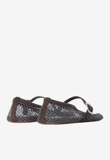 Alaïa Fishnet Crystal Mesh Ballet Flats Brown AA3A029A023--U15