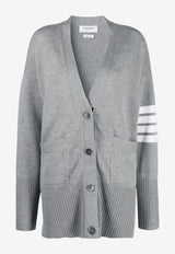 Thom Browne Oversized 4-bar Stripes Wool Cardigan Gray FKC402AY1002_055