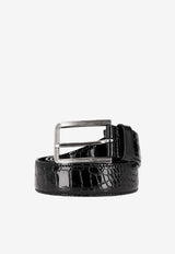 Prada Croc-Embossed Leather Belt Black 2C4223_4