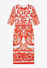 Dolce & Gabbana Majolica Print Silk Dress Orange F6EAJTGDDRJ/T_DOLCE-S9000