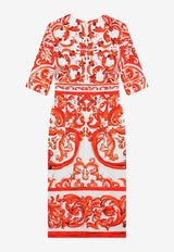 Dolce & Gabbana Majolica Print Silk Dress Orange F6EAJTGDDRJ/T_DOLCE-S9000