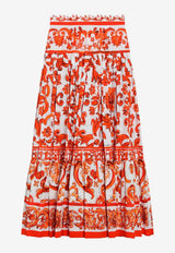Dolce & Gabbana Majolica Print Tiered Maxi Skirt Orange F4CX0TGDDRL/T_DOLCE-S9000