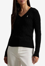 Ralph Lauren Cable Knit V-neck Sweater Black 211971870002_001