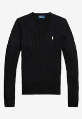 Ralph Lauren Cable Knit V-neck Sweater Black 211971870002_001