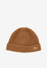 Valentino VLogo Cashmere Ribbed Beanie Beige 9Y2HB02GATZ/T_VALE-954