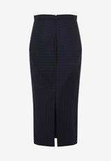 Pinstriped Wool Midi Skirt