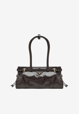 Prada Medium Bonnie Glossy Leather Shoulder Bag Dark Brown 1BA426MOS2CYR/T_PRADA-F01D6